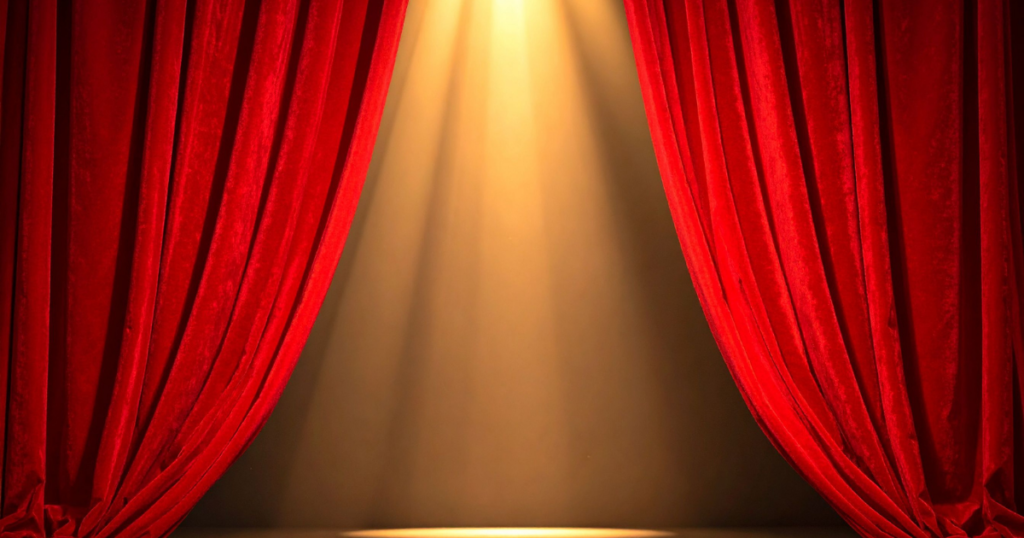 『魔女の谷の夜』の上映場所をイメージした夜の劇場風イラスト