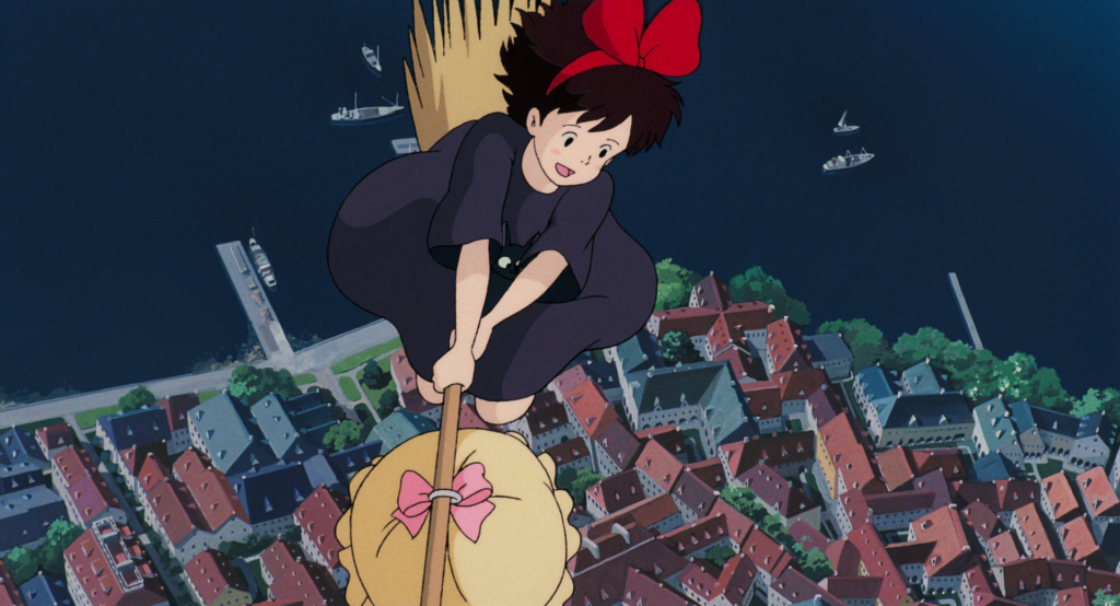 魔女の宅急便のキキが空を飛ぶ印象的なシーン